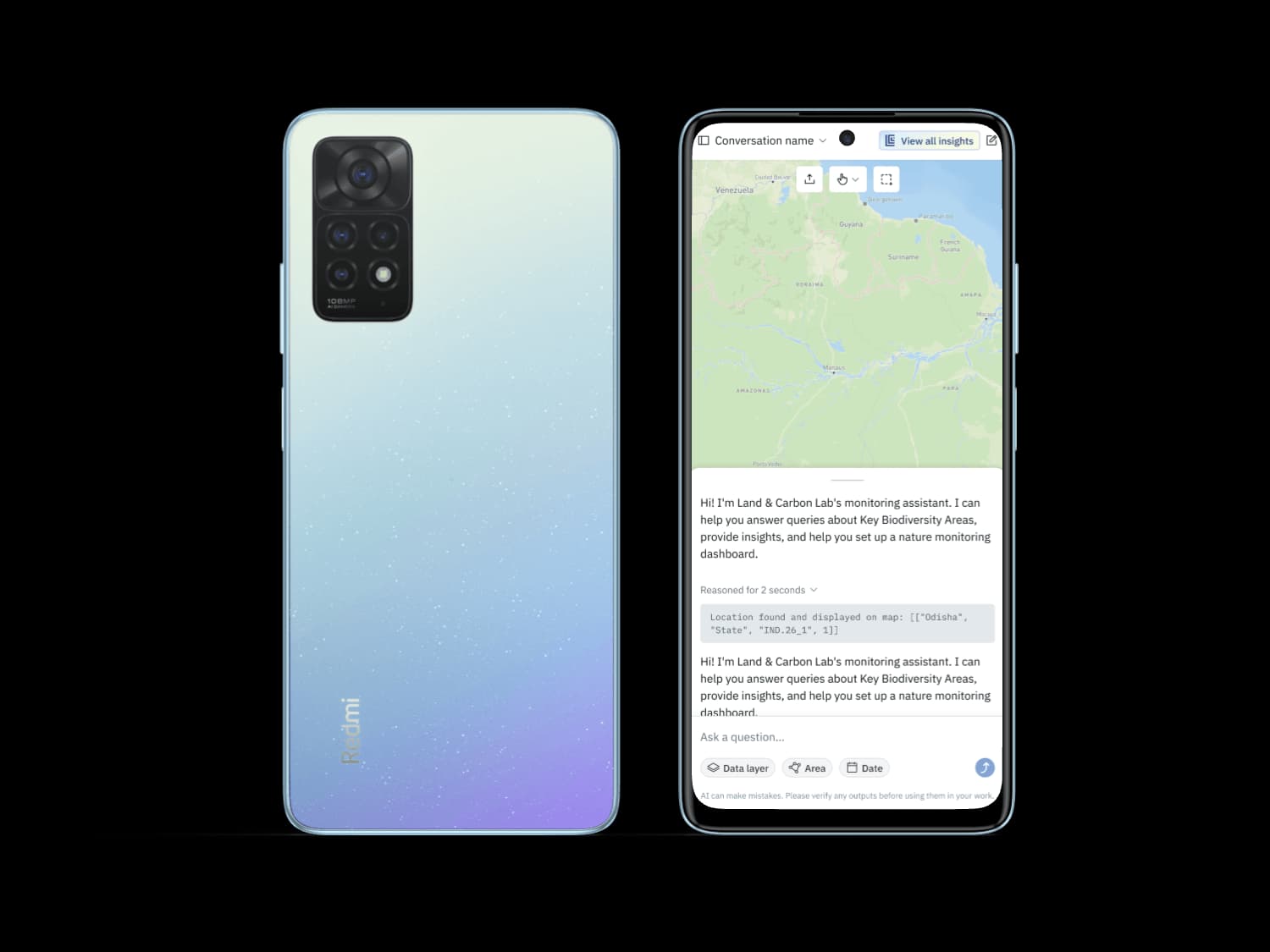 Smartphone mockup of monitoring application